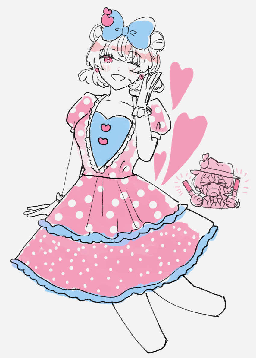 1boy, 1girl, 47music2, animification, bow, dress, gloves, hair_bow