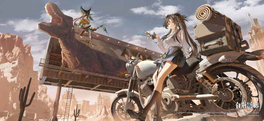 2girls, ash_echoes, ata-zhubo, black_gloves, brown_hair, brown_socks, cactus, character_request