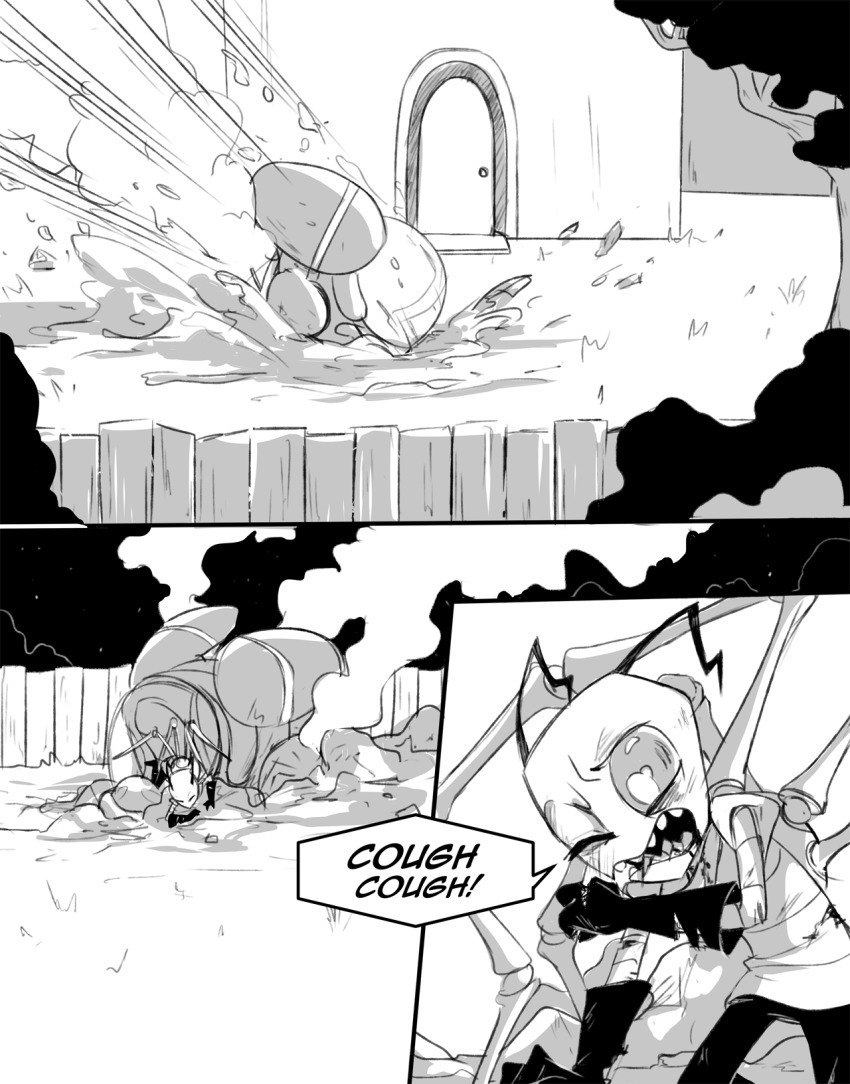 1boy, alien, antennae, bald, blood, blood_from_mouth, coughing, crash