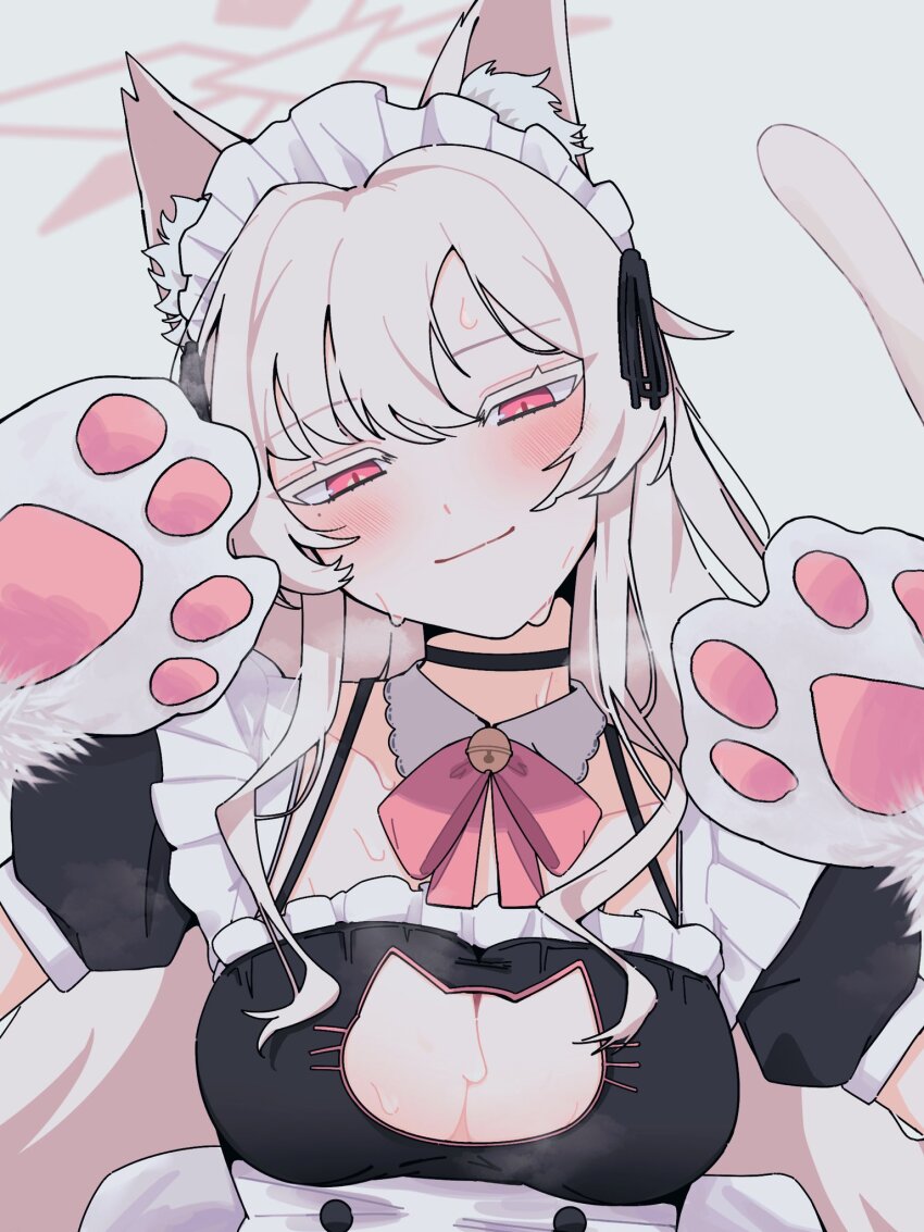 1girl, akira_(blue_archive), animal_ear_fluff, animal_ears, animal_hands, blue_archive, blush, breasts