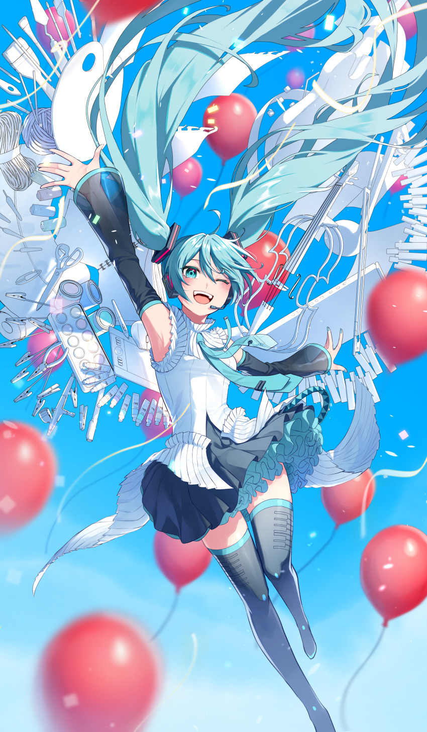 1girl, absurdres, ahoge, aqua_eyes, aqua_hair, aqua_nails, aqua_necktie, aqua_trim