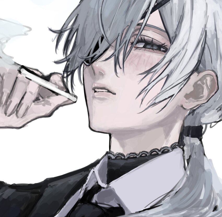 1girl, black_necktie, business_suit, chainsaw_man, cigarette, eyepatch, formal_clothes, highres