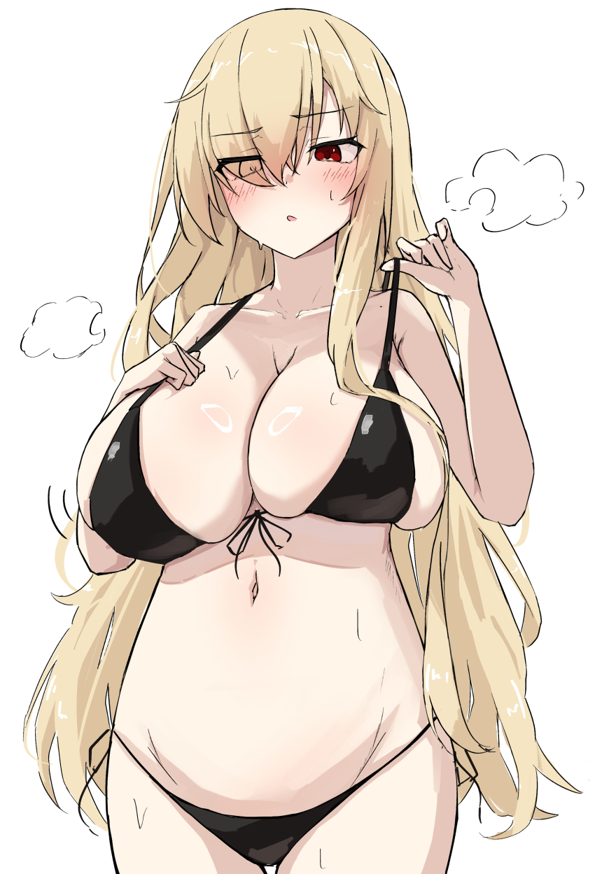 1girl, 9-nine-, :o, absurdres, alternate_breast_size_(larger), alternate_costume, bikini, black_bikini