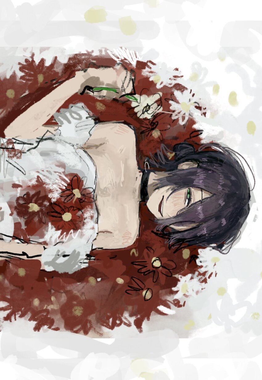 1girl, black_choker, black_hair, blood, breasts, chainsaw_man, choker, dress