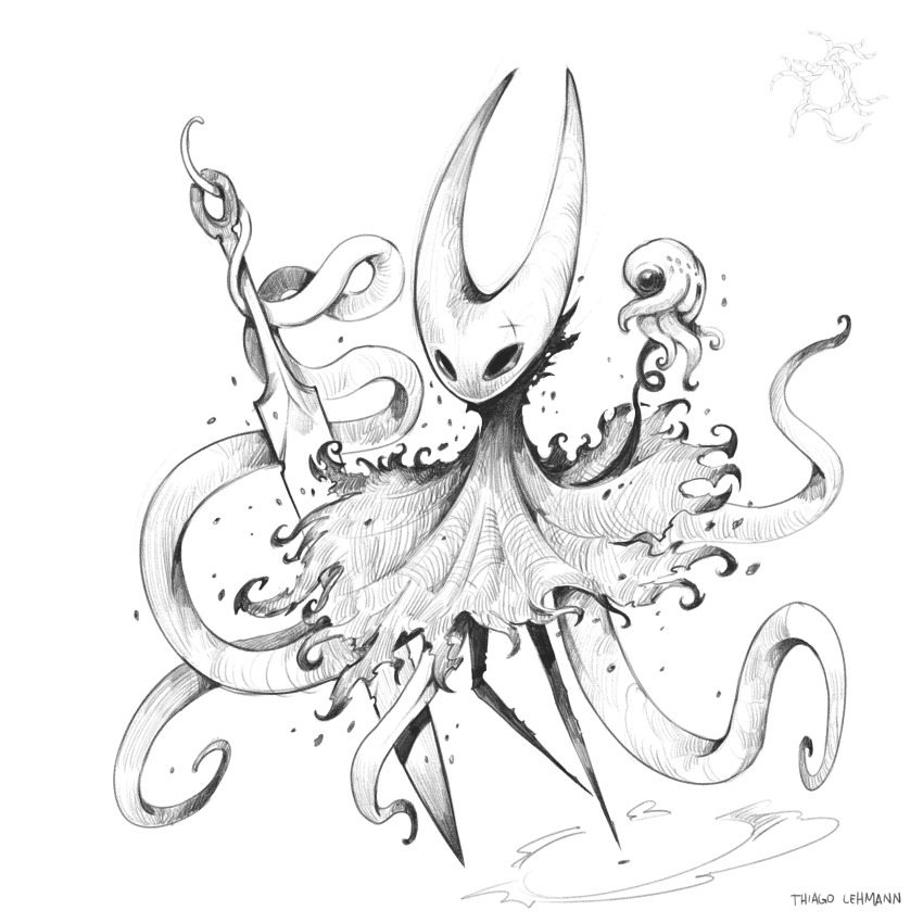 1girl, absurdres, arthropod_girl, artist_name, chinese_commentary, cloak, commentary_request, crest_(hollow_knight)
