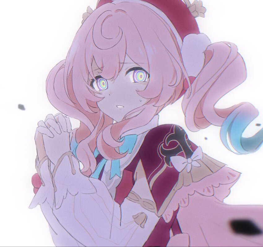 1girl, alternate_eye_color, aquila_(honkai:_star_rail), beret, bow, drill_hair, hair_between_eyes, hashtag-only_commentary