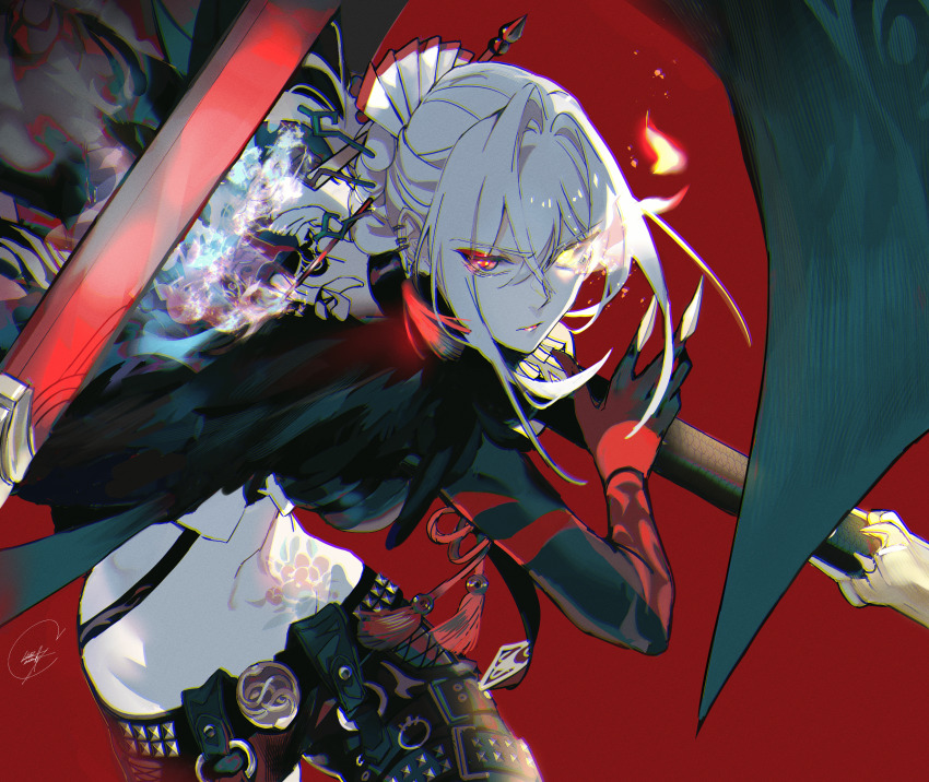 1girl, absurdres, alpha:_crimson_weave_(pgr), alpha:_crimson_weave_(tsubaki)_(pgr), alpha_(pgr), alternate_hairstyle, chinese_hairpin, earrings