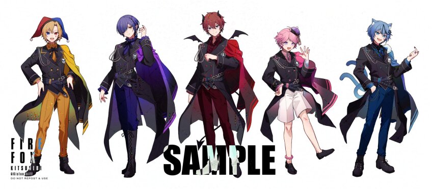 5boys, :d, ahoge, aiguillette, animal_ears, ankle_boots, anklet, aoto_(doll's_requiem)