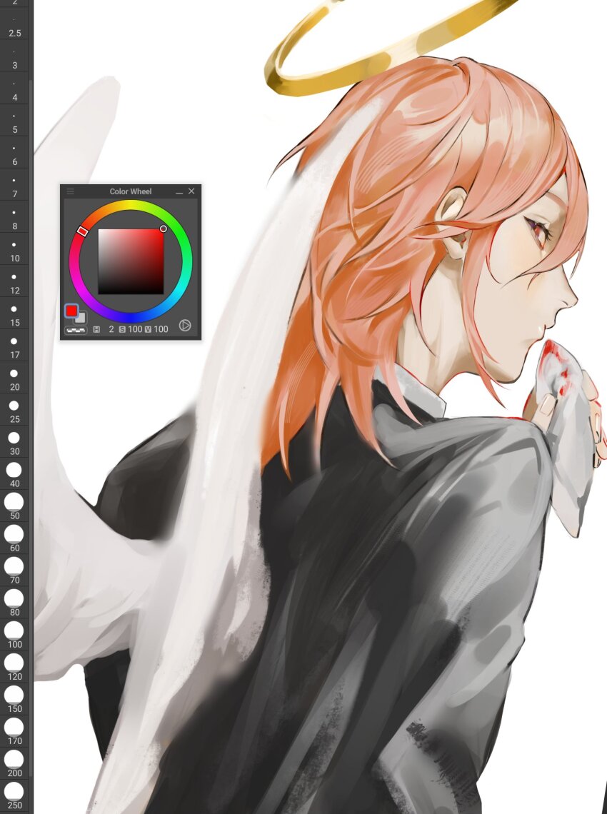 1boy, angel_devil_(chainsaw_man), angel_wings, art_program_in_frame, chainsaw_man, eohme, formal_clothes, from_behind