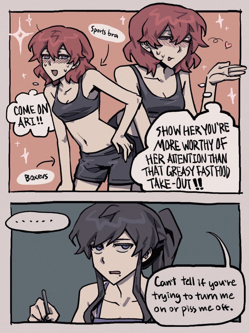 ..., 2girls, 2koma, ari_(class_of_09), boxers, bugs_bug_me, class_of_09, comic