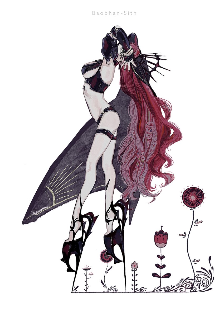 0onamae, 1girl, arms_up, baobhan_sith_(fate), baobhan_sith_(second_ascension)_(fate), breasts, detached_sleeves, fate/grand_order