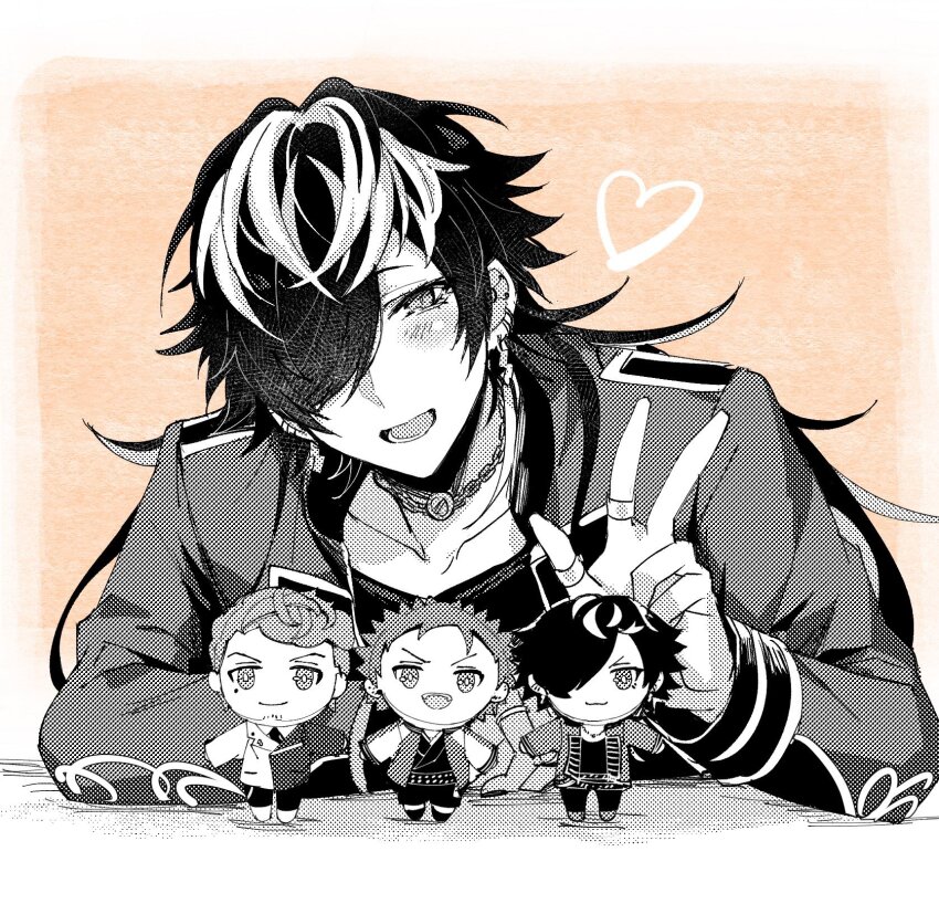 1boy, :d, aimono_jyushi, amaguni_hitoya, bad_ass_temple, black_hair, chain_choker, character_doll