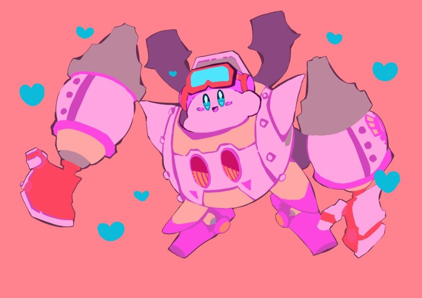 :d, blue_eyes, blush_stickers, colored_skin, full_body, goggles, goggles_on_head, heart