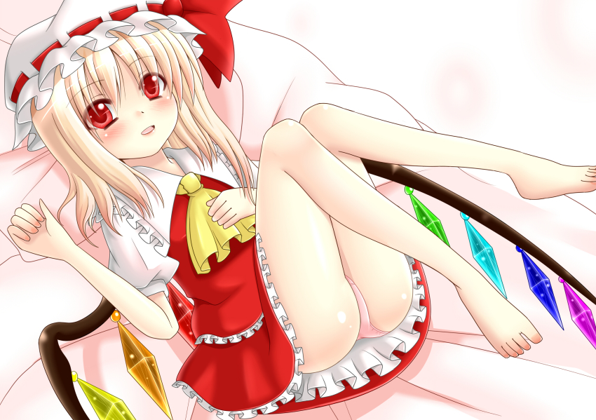 1girl, blonde_hair, blouse, blush, collared_shirt, dotera, embodiment_of_scarlet_devil, female_focus