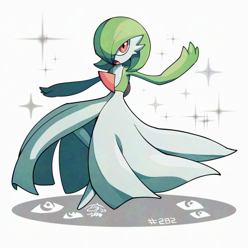 1girl, full_body, gardevoir, gen_3_pokemon, green_hair, mistray-art, nintendo, pokemon
