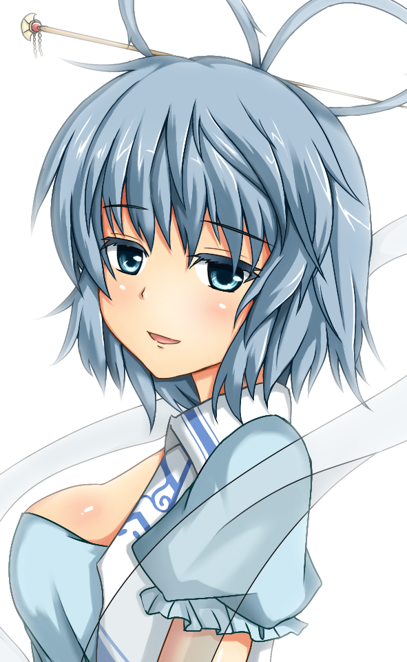 1girl, bad_id, bad_pixiv_id, blue_eyes, blue_hair, breasts, female_focus, hair_ornament