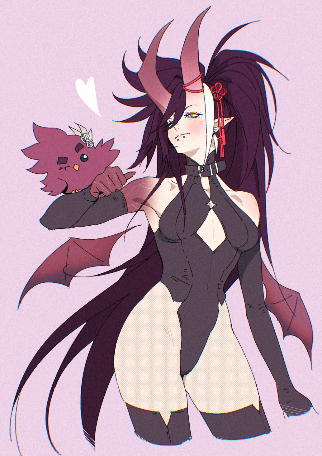 animal_on_arm, banzoin_hakka, bare_shoulders, beak, bird, breasts, clothing_cutout, collar