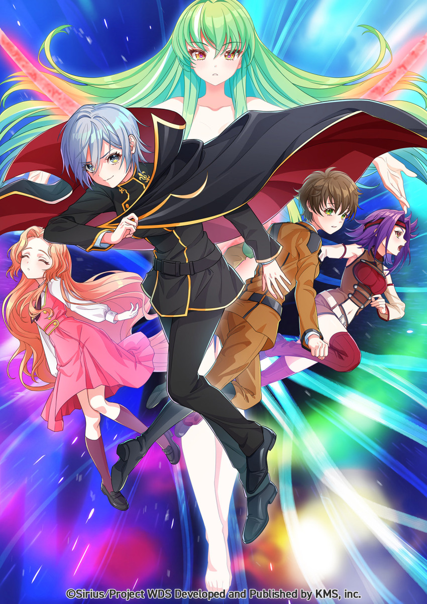 akiru_kamira, black_cape, blue_hair, brown_hair, c.c., c.c._(cosplay), cape, code_geass