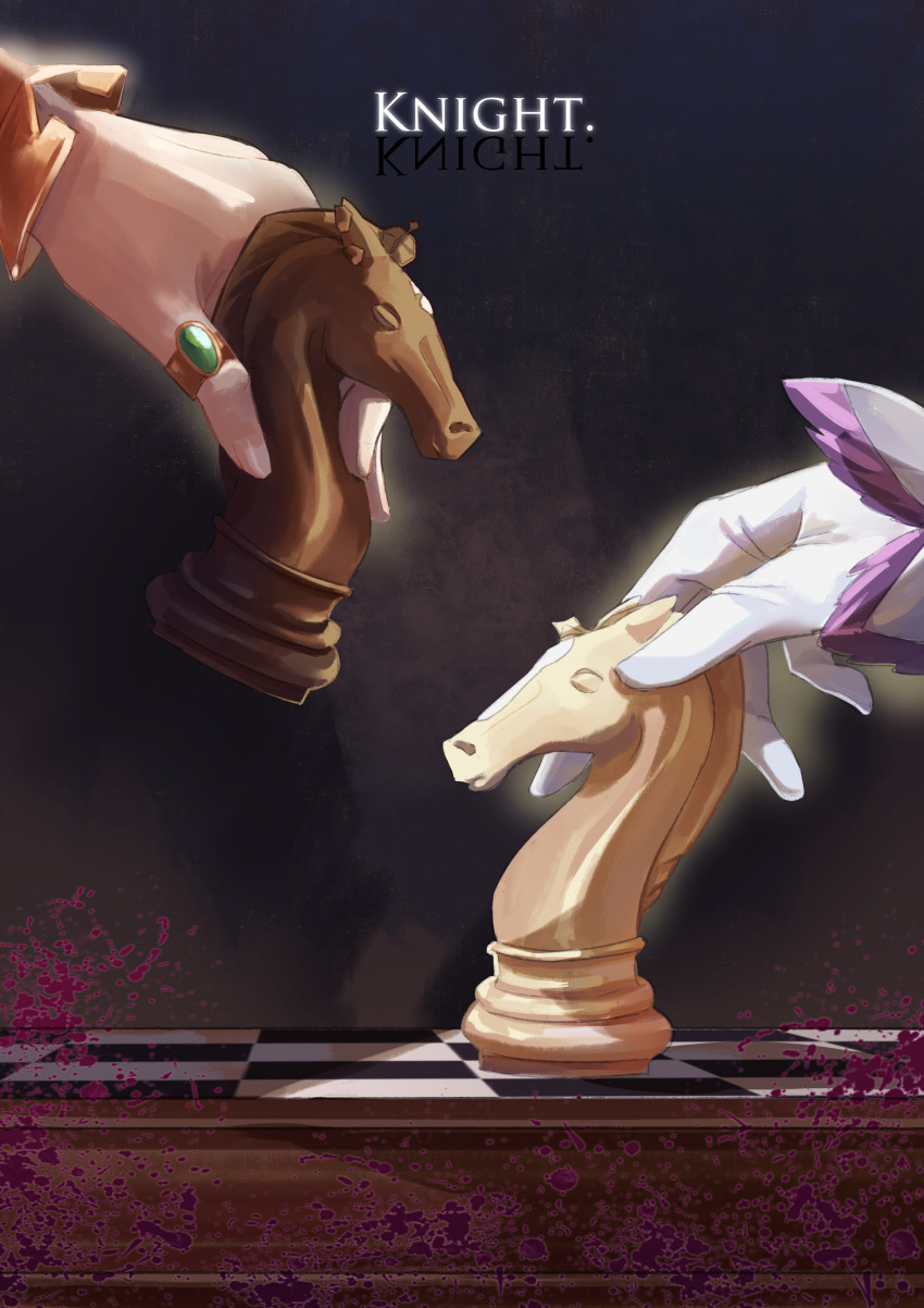 2girls, absurdres, board_game, chess, chess_piece, gloves, hand_focus, highres