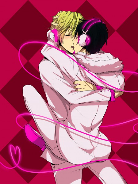 2boys, delic, durarara!!, headphones, heiwajima_shizuo, kiss, male_focus, multiple_boys