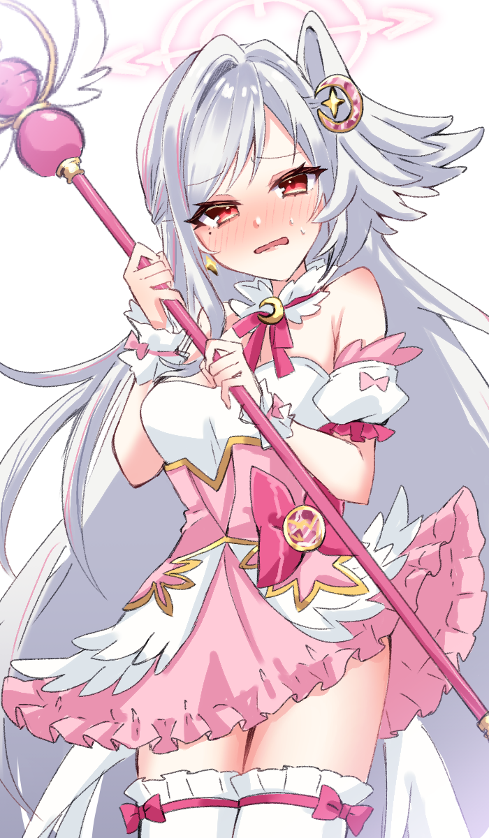 1girl, blue_archive, bow, commentary_request, crescent, crescent_hair_ornament, detached_collar, detached_sleeves