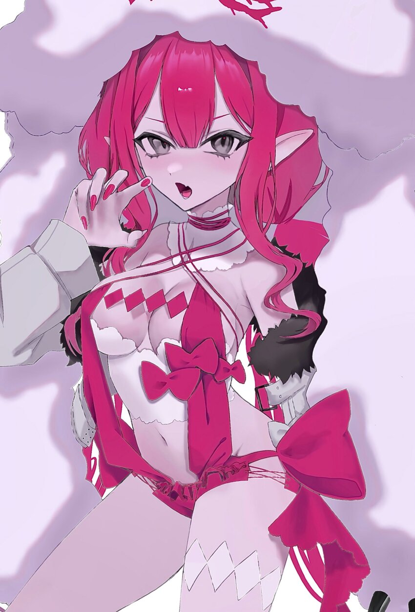 1girl, baobhan_sith_(fate), baobhan_sith_(swimsuit_pretender)_(first_ascension)_(fate), blush, breasts, camisole, cleavage, detached_collar