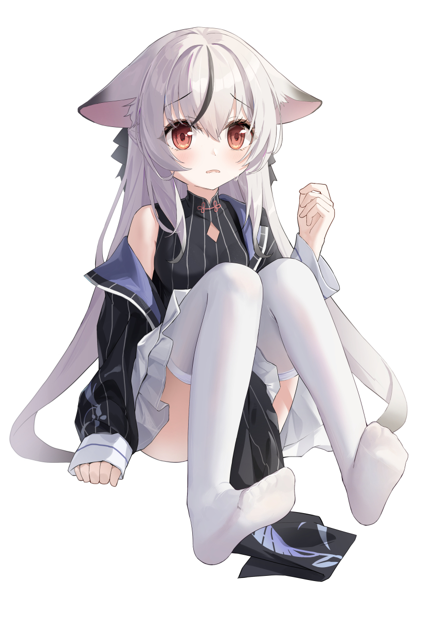 1girl, above-cleavage_cutout, absurdres, animal_ear_fluff, animal_ears, arm_at_side, black_dress, black_hair