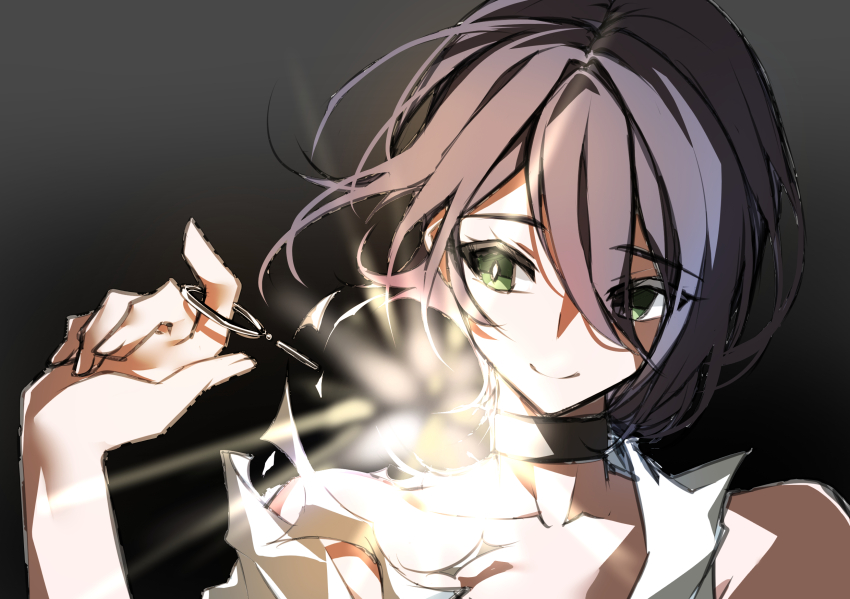 1girl, black_choker, black_hair, chainsaw_man, choker, closed_mouth, cloudsmoothie, gradient_background