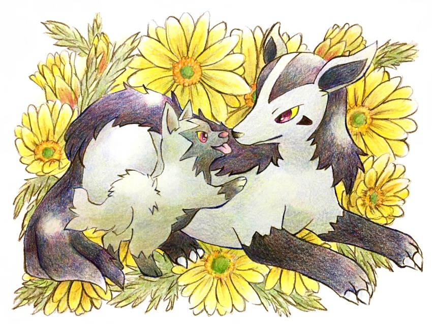 absurdres, adonis_(flower), chako_(parusminor30), colored_pencil_(medium), colored_sclera, dog, evolutionary_line, gen_3_pokemon