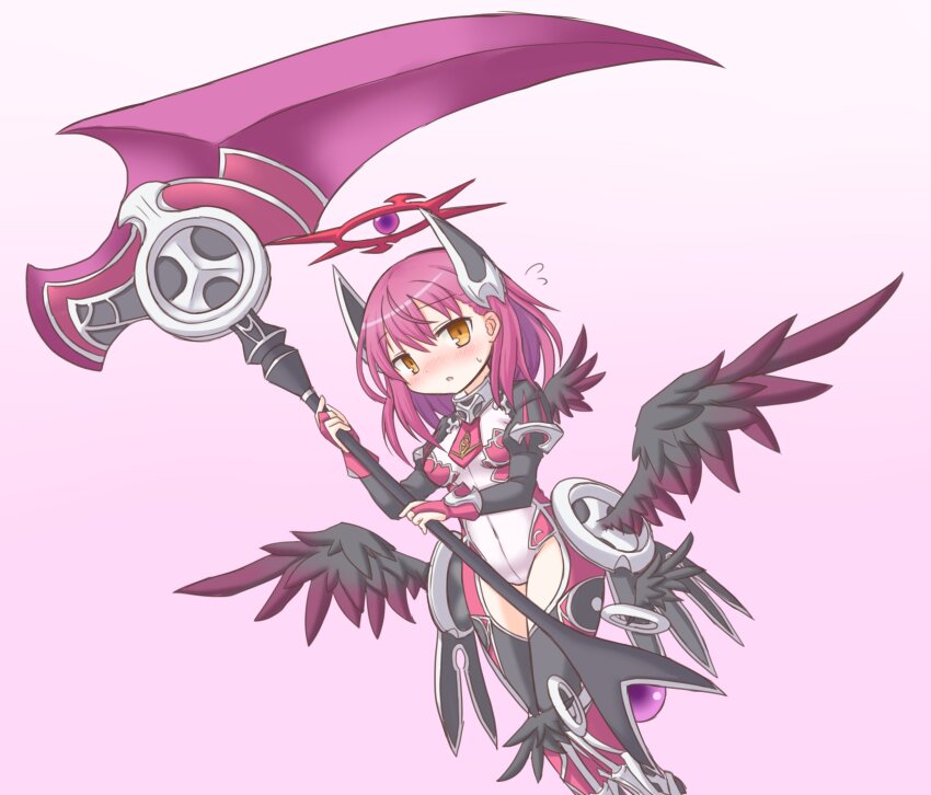 1girl, black_sleeves, black_wings, blush, clothing_cutout, emil_chronicle_online, flying_sweatdrops, frr_(akf-hs)