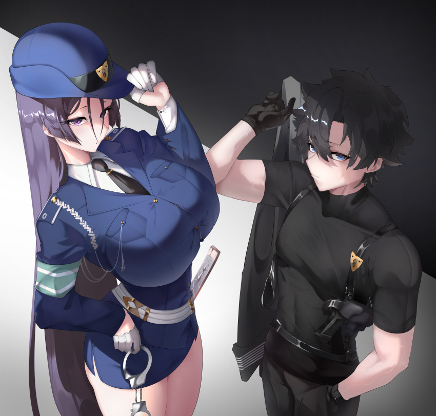 absurdres, blue_eyes, cuffs, fate/grand_order, fate_(series), fujimaru_ritsuka_(male), hat, highres