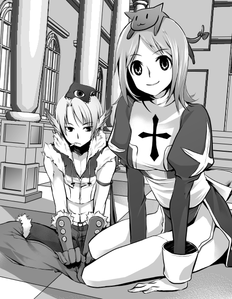 1boy, 1girl, animal, animal_on_head, book, book_on_head, breasts, cat