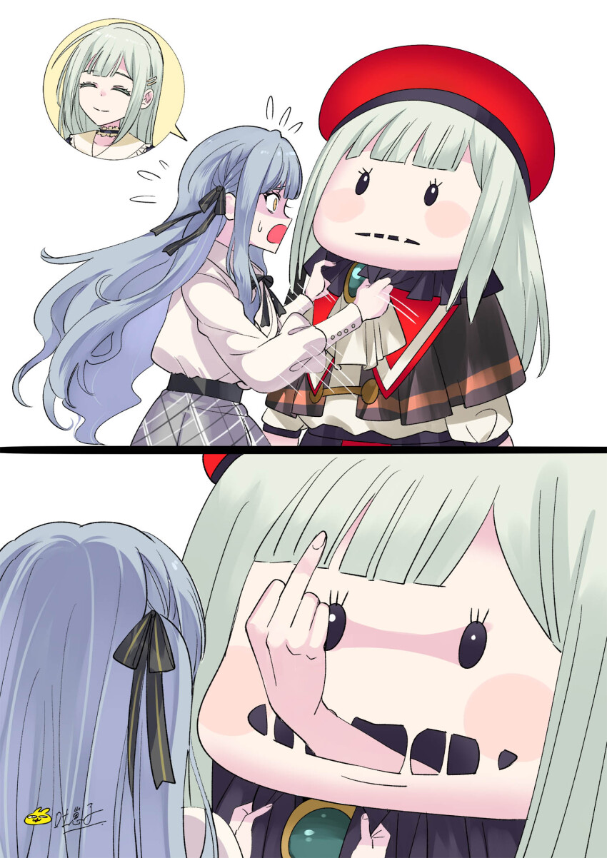 2girls, bang_dream!, bang_dream!_it's_mygo!!!!!, blue_hair, character_doll, chinese_commentary, commentary_request, doll