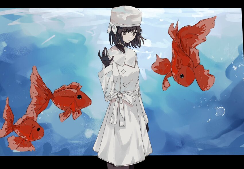 1girl, black_eyes, black_gloves, black_hair, buttons, character_request, check_character, check_copyright