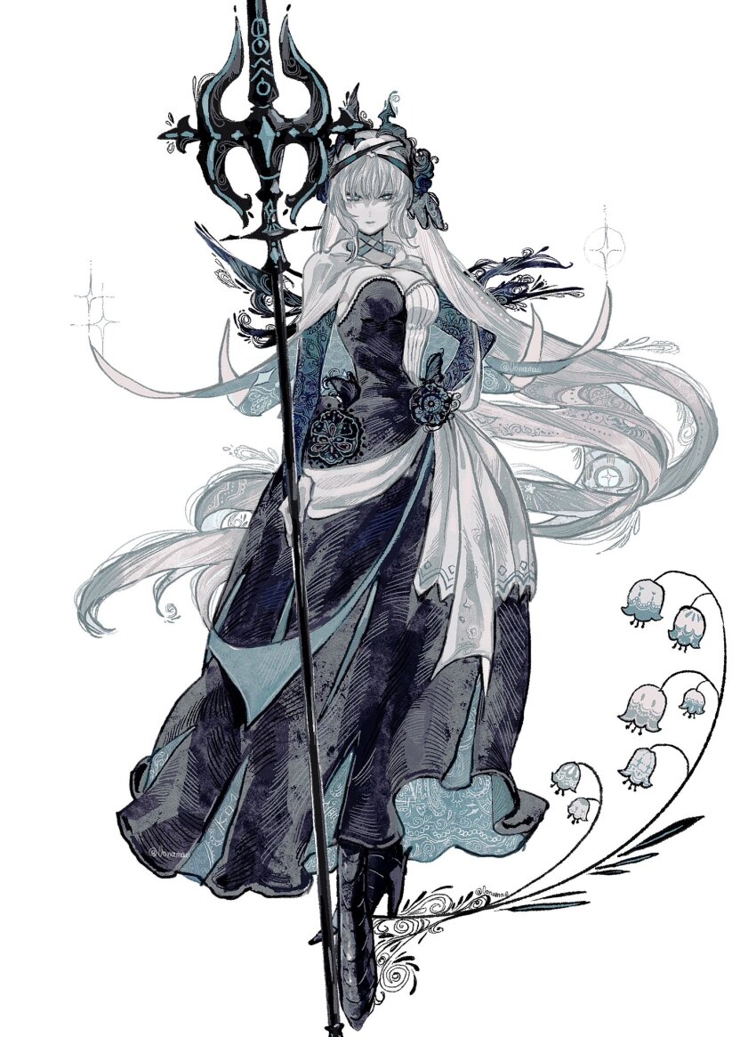 0onamae, 1girl, black_dress, blue_eyes, dress, fate/grand_order, fate_(series), full_body