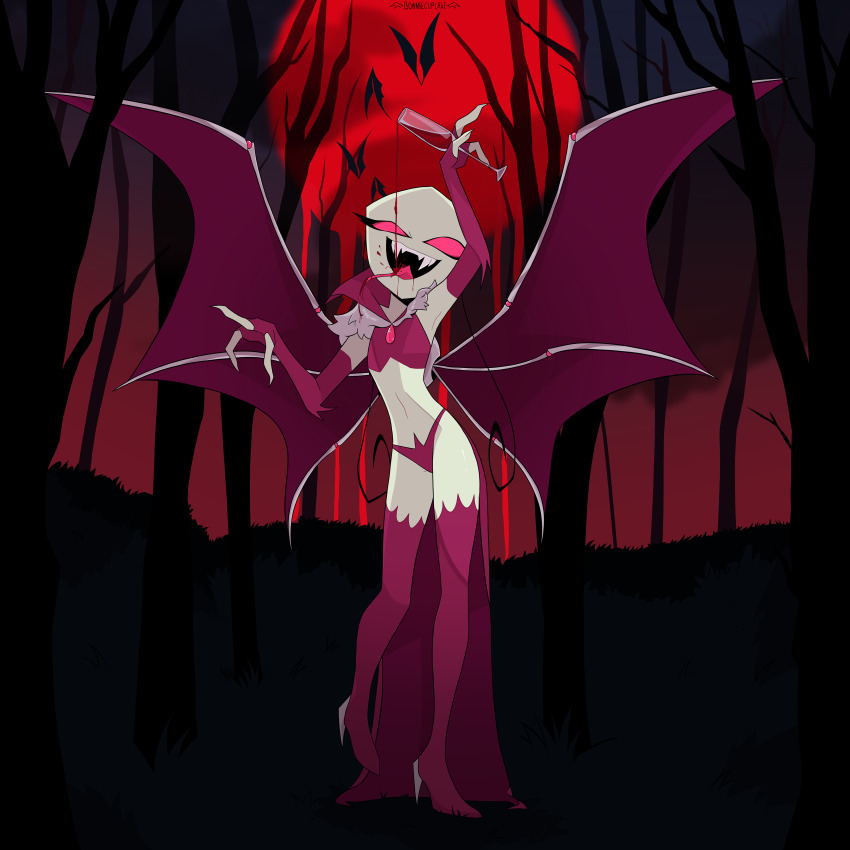 1girl, absurdres, alien, bald, bat_(animal), blood, bonniecupcake, boots