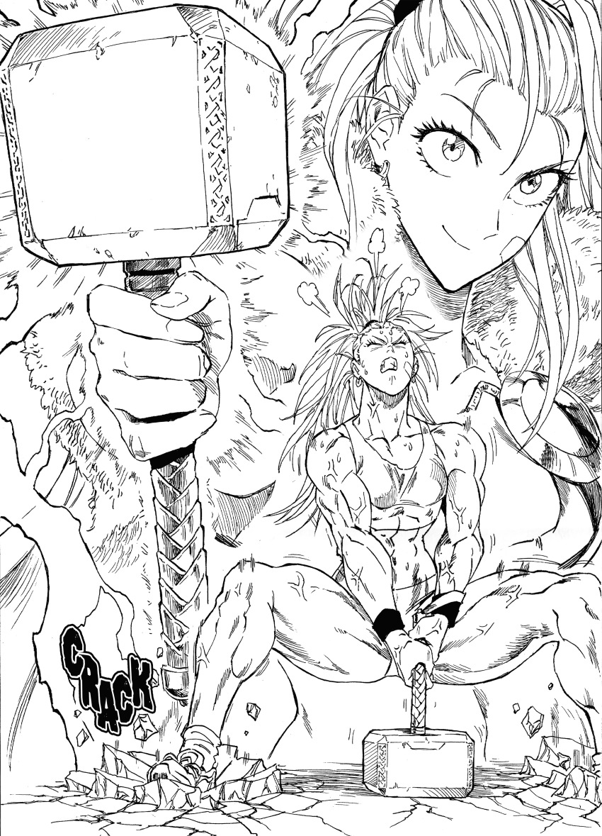 abs, absurdres, bandage_on_face, bandages, captain_mizuki, closed_eyes, crack, cracked_floor