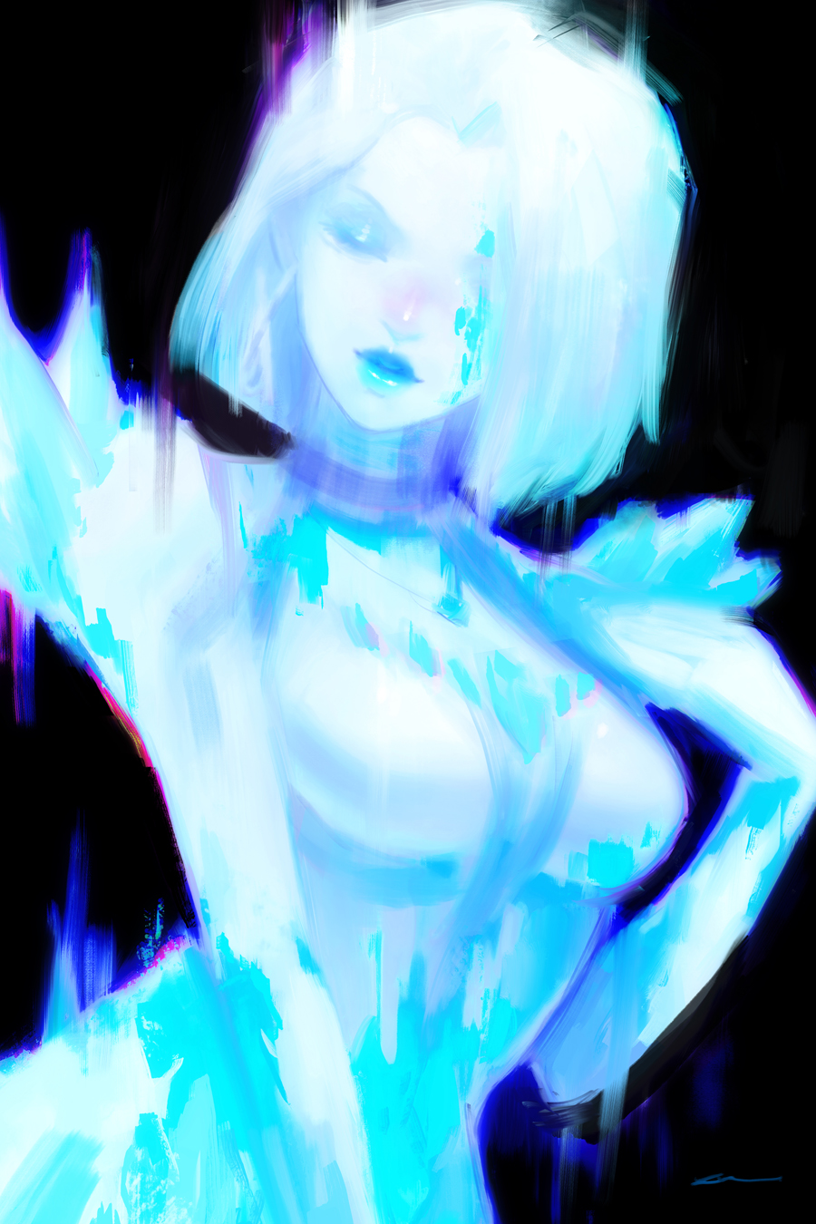 alex_chow, blue_gem, blue_lips, blue_skin, blue_theme, closed_eyes, colored_skin, diamond_(shape)