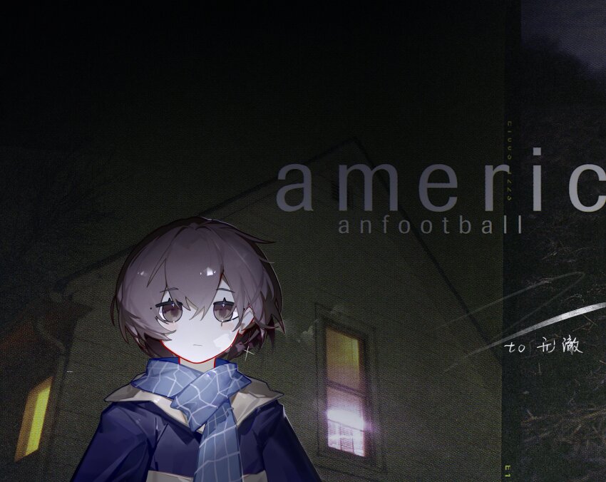 1girl, :|, album_cover, album_name, american_football_(band), bang_dream!, bang_dream!_it's_mygo!!!!!, blue_scarf