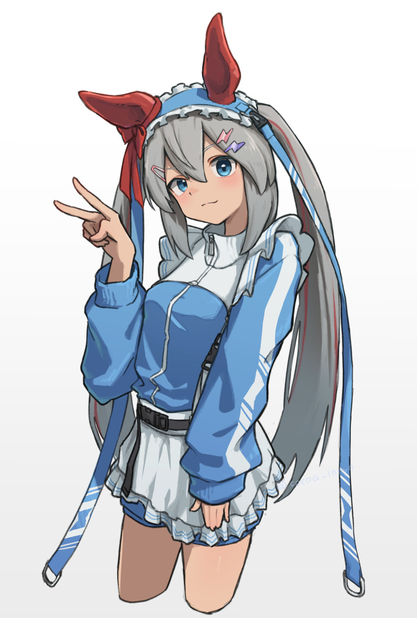 1girl, absurdres, alternate_costume, animal_ears, apron, blue_eyes, blue_hairband, blue_headdress