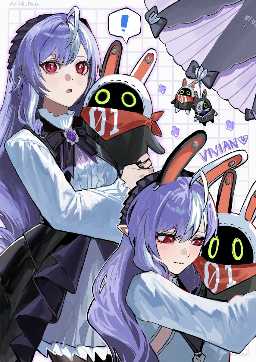 !, 1girl, 1other, absurdres, animal_ears, ascot, bandana, bandana_around_neck