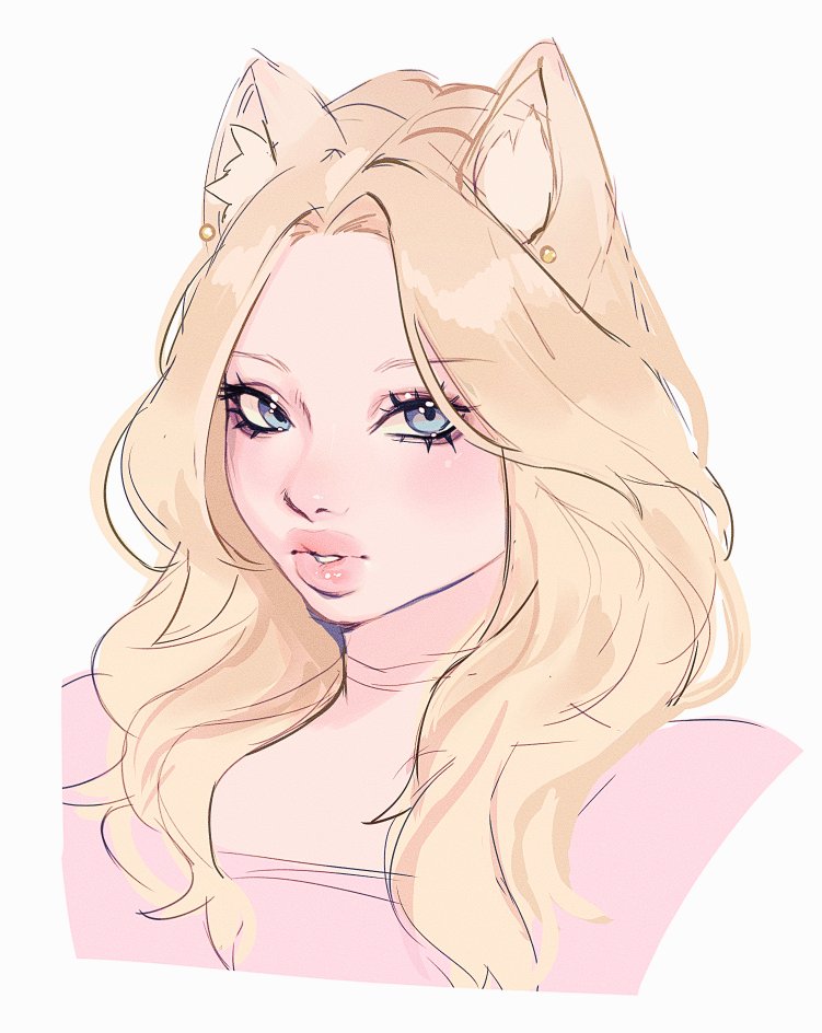 1girl, animal_earrings, animal_ears, betty_(noisykoala), blonde_hair, blue_eyes, cat_ears, cat_girl