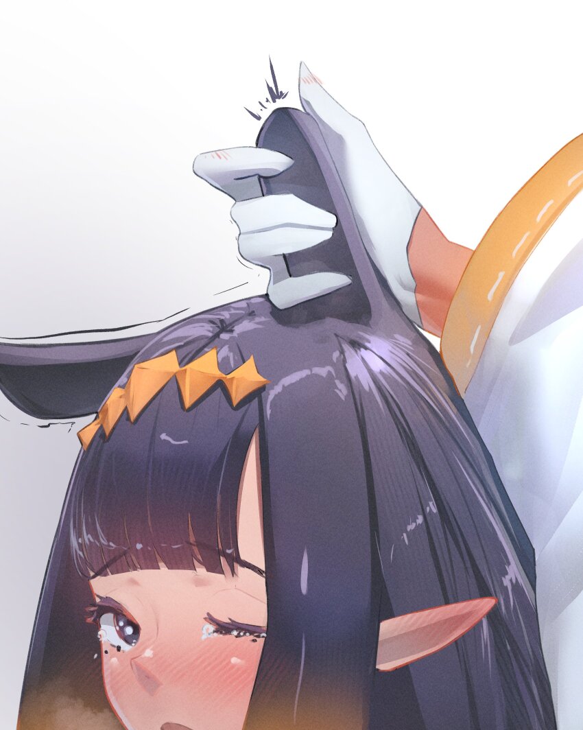 2girls, absurdres, blunt_bangs, blush, commentary, floomf, gloves, grabbing_another's_ear