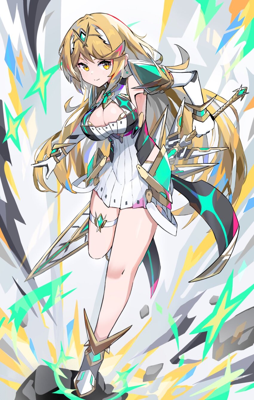 1girl, bakeneko1212, blonde_hair, breasts, chest_jewel, cleavage, cleavage_cutout, clothing_cutout