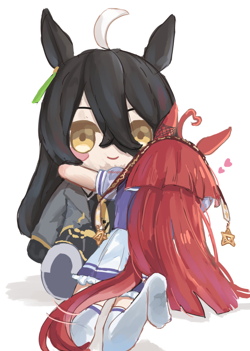 1girl, ahoge, animal_ears, black_coat, black_gloves, black_hair, blunt_ends, blush