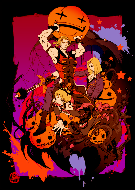 1girl, 2boys, black_thighhighs, blonde_hair, blue_eyes, candy, closed_mouth, family