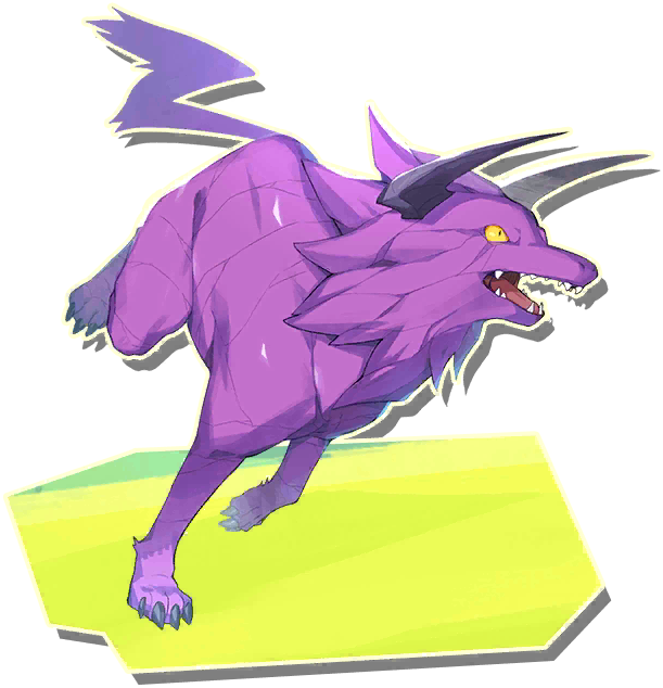 cabalos_(monster_farm), horns, monster_farm, monster_farm_online, official_art, purple_fur, running, tiger_(monster_farm), wolf, yellow_eyes