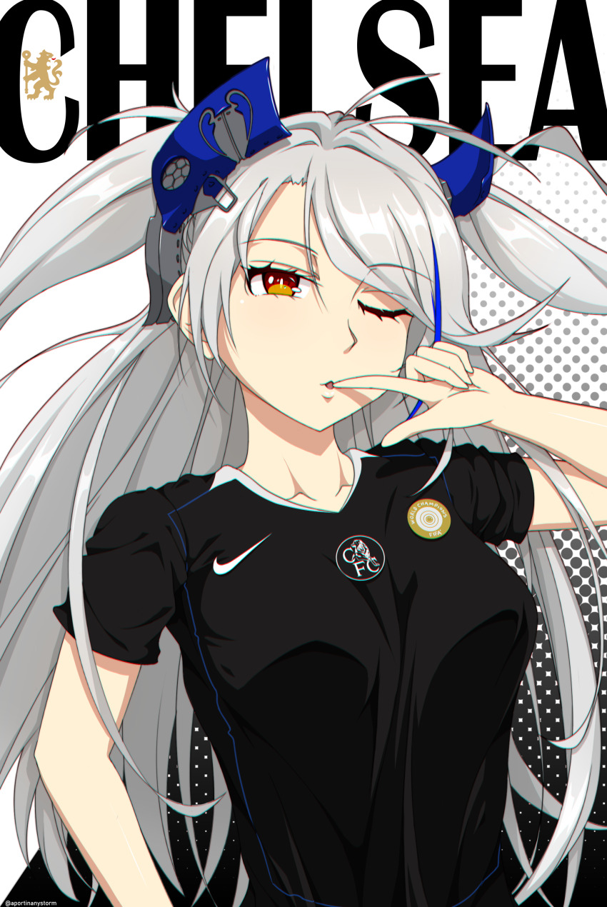 1girl, a_port_in_any_storm, absurdres, alternate_costume, alternate_hair_color, antenna_hair, arm_up, azur_lane