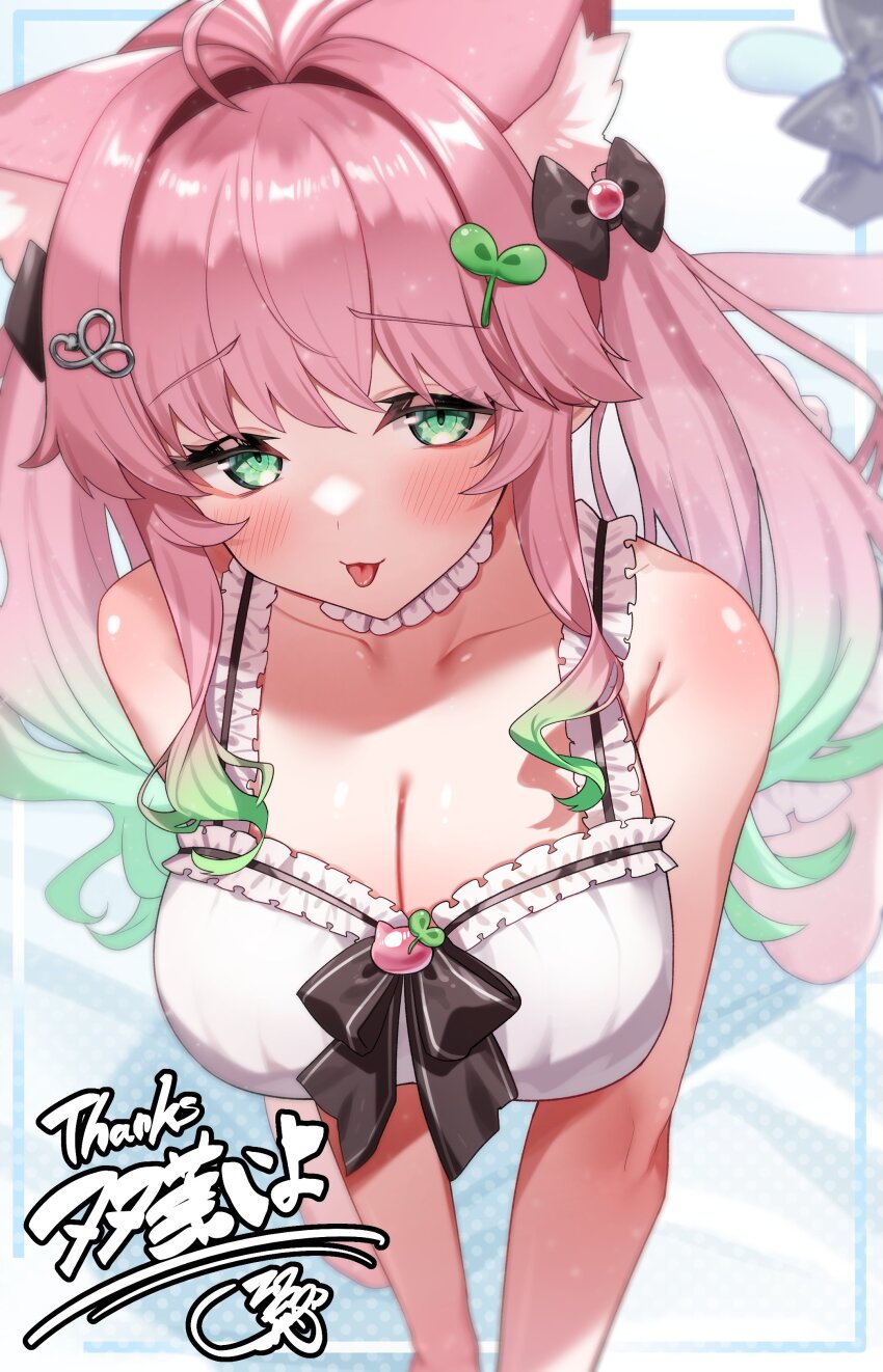 1girl, absurdres, ahoge, animal_ear_fluff, animal_ears, black_bow, blush, bow