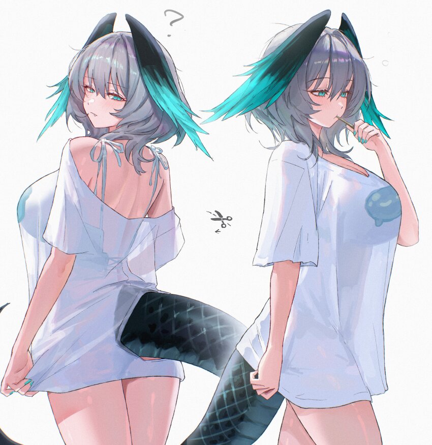 1girl, absurdres, alternate_costume, aqua_feathers, aqua_nails, aqua_wings, arknights, blush